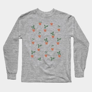 Pattern with sprouts in pots Long Sleeve T-Shirt